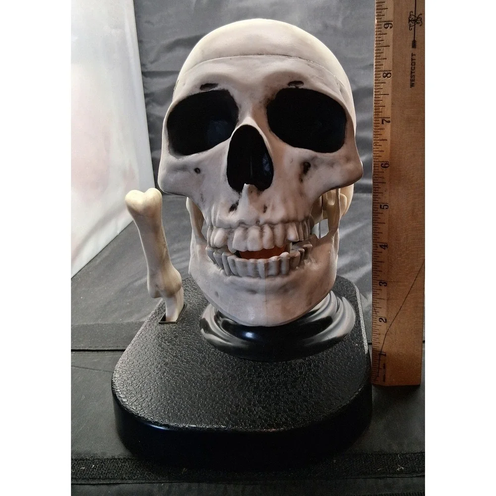 Gothic Skull Candy Dispenser with Bone Lever Jaw Action Halloween Decor